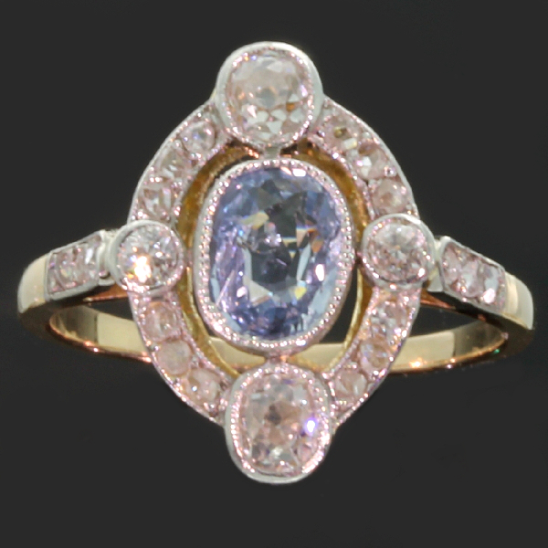 Late Victorian or Belle Epoque diamond sapphire engagement ring